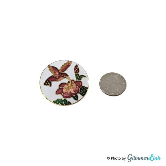 Vintage Cloisonné Floral Hummingbird Gold Tone Enamel Brooch - Picture 4 of 6